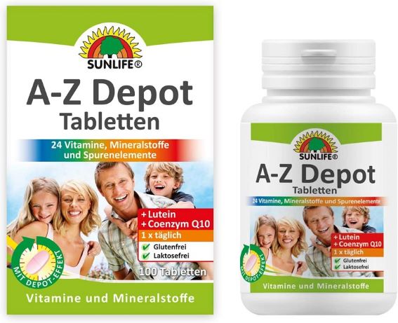Sunlife – A-Z Depot Tablets w/ Lutein and Q10-100tablets / A-Z Depot Tabletten 100 | German Deli Ph