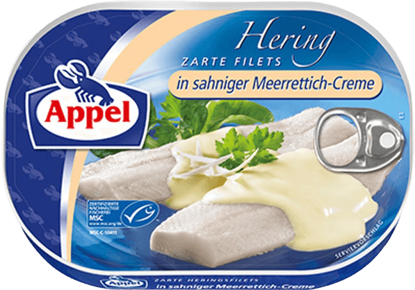 Appel – Herrings Fillet in Horseraddish Cream – 200 g can / Heringsfilet in Meerrettichcreme | German Deli Ph