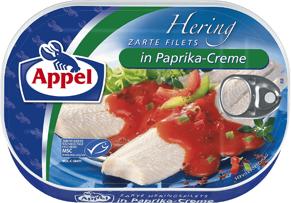 Appel – Herrings Fillet in Bell Pepper Cream – 200 g can / Heringsfilet in Paprikacreme | German Deli Ph