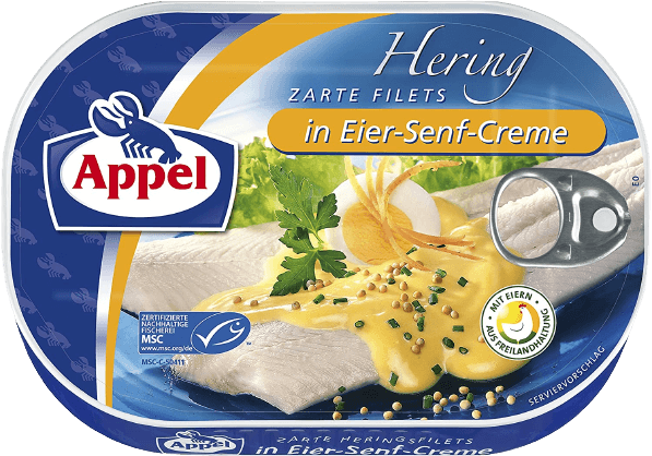 Appel – Herrings Fillet in Egg-Mustard Cream – 200 g can / Heringsfilet in Eier-Senfcreme | German Deli Ph