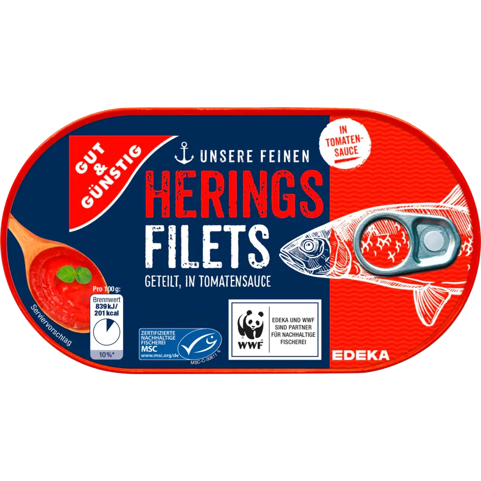G+G – Herrings Fillet in Tomato Cream – 200 g can / Heringsfilet in Tomatencreme | German Deli Ph