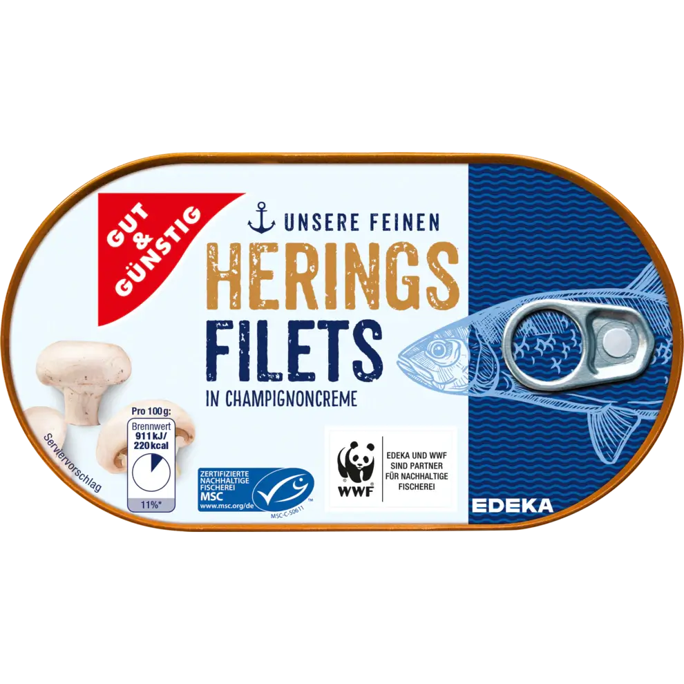 G+G – Herrings Fillet in Champignon Creme – 200 g can / Heringsfilet in Champignoncreme | German Deli Ph