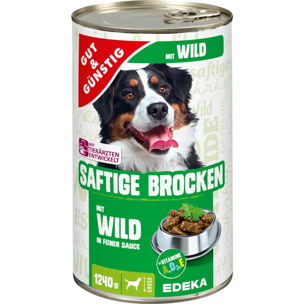 G+G – Dog: Juicy Chunks Game in fine Sauce – 1240 g can / Saftige Brocken mit Wild in feiner So?e | German Deli Ph