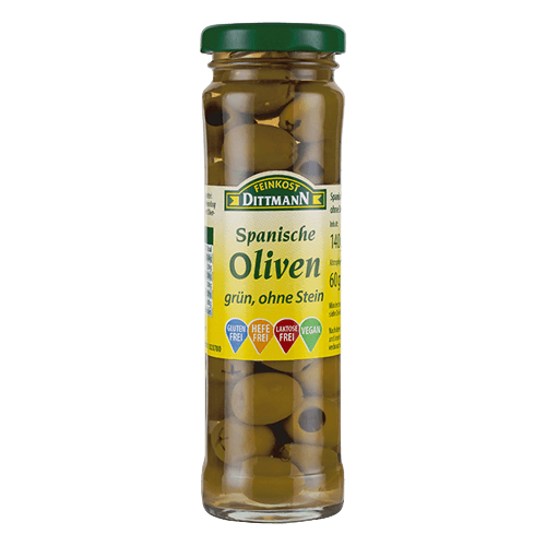 Dittmann – Green Olives No Stone – 140 g glass / Entsteinte Gr?ne Oliven | German Deli Ph