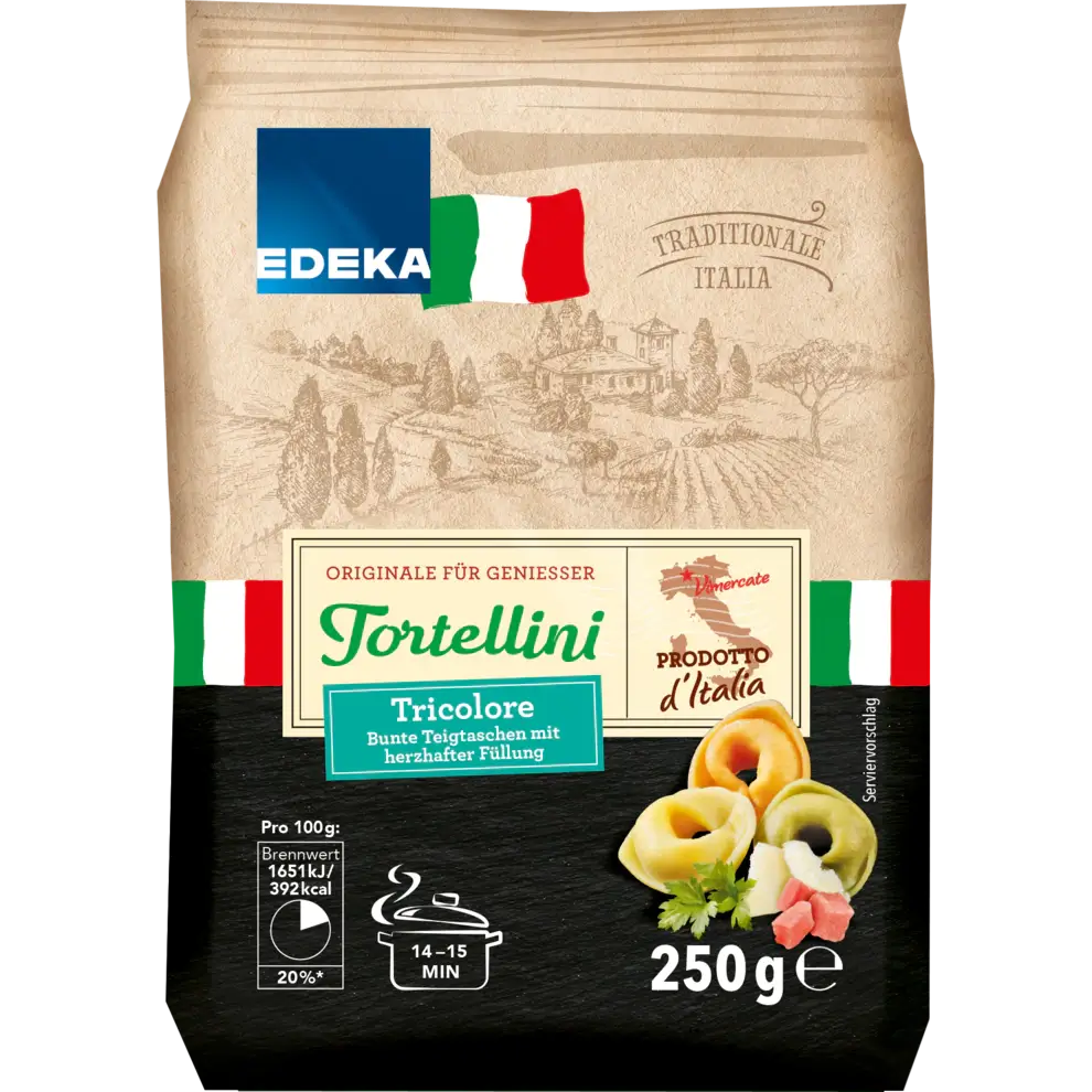 Edeka – Tortellini Tricolor – 250 g pck / Tortellini Dreifarbig | German Deli Ph